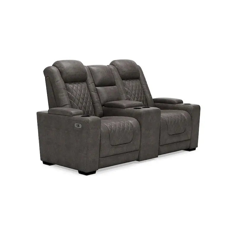 Ashley Gray Power Reclining Loveseat With Console, 71.75in W x 39in D x 44in H - Hyllmont