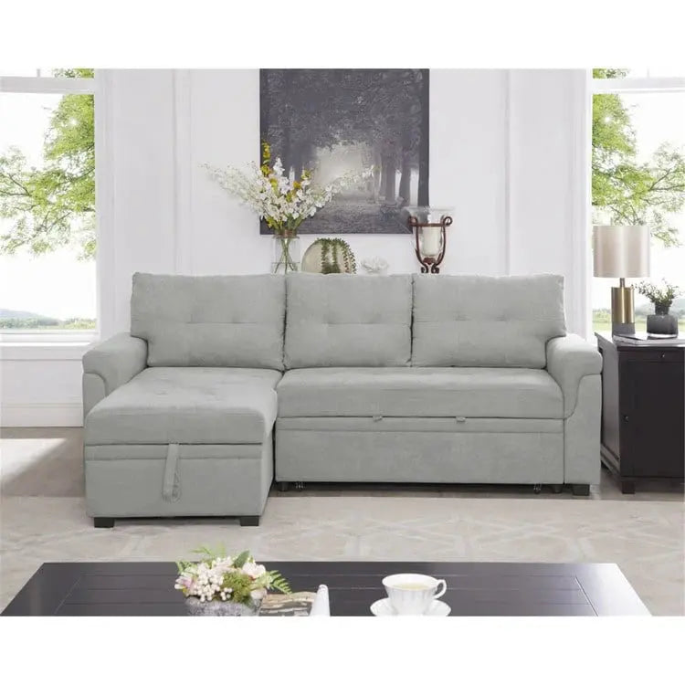 Convertible Modular Sleeper Sectional Sofa With Reversible Storage Chaise