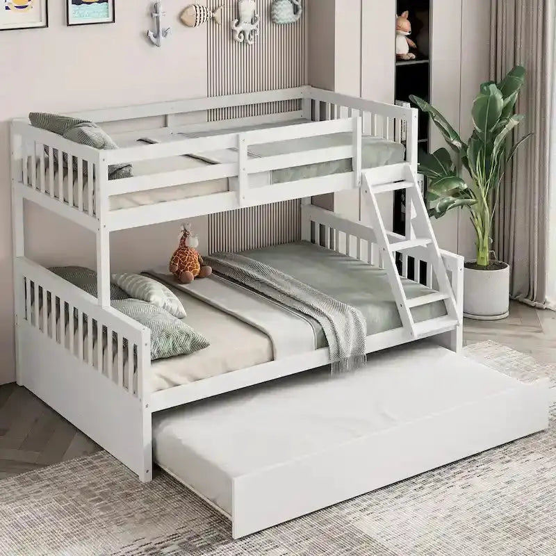 Gymax Twin-Over-Full Bunk Bed With Convertible Twin Trundle - Espresso/White