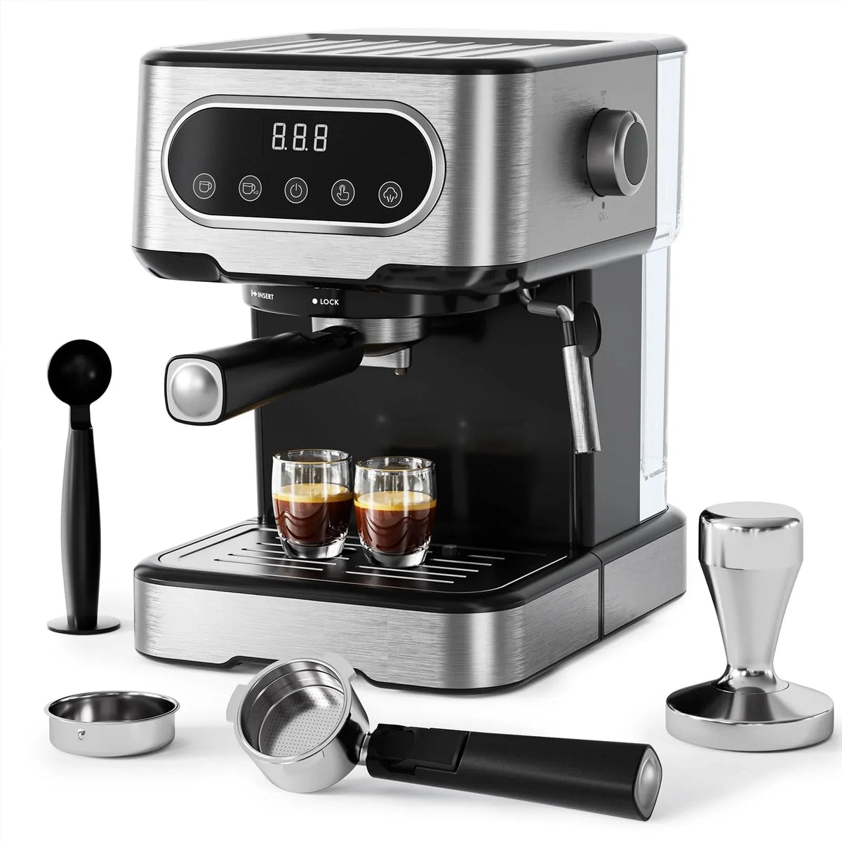Espresso Coffee Maker With Milk Frother Steam Wand And Digital Touch Panel - Black
