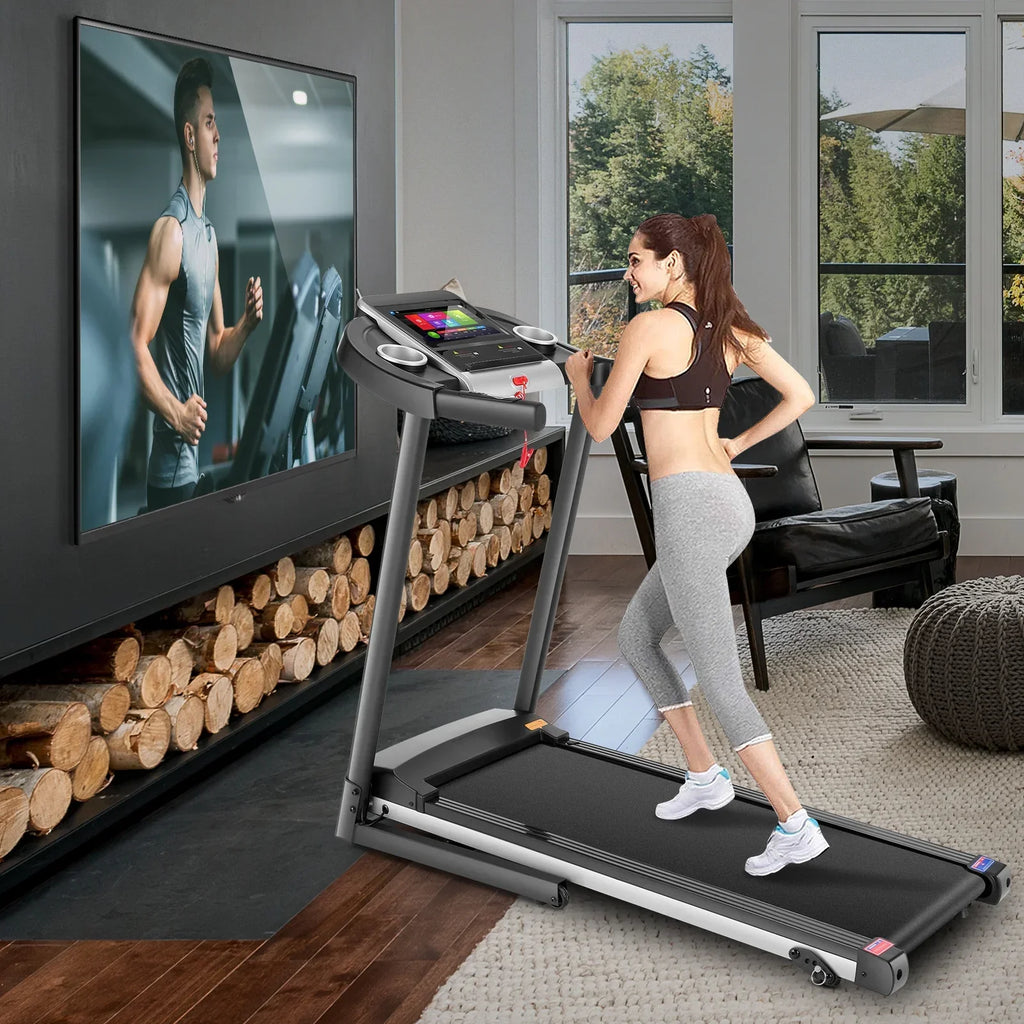 Simpfree Folding Treadmill With 10 Inch HD Touchscreen, 3.25HP, 0.5-9.0 MPH, Black