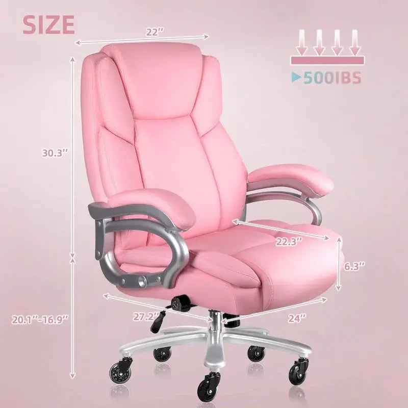 Bossin Big & Tall Executive Office Chair, 500-lb Capacity, PU Leather - Adjustable Lumbar Support