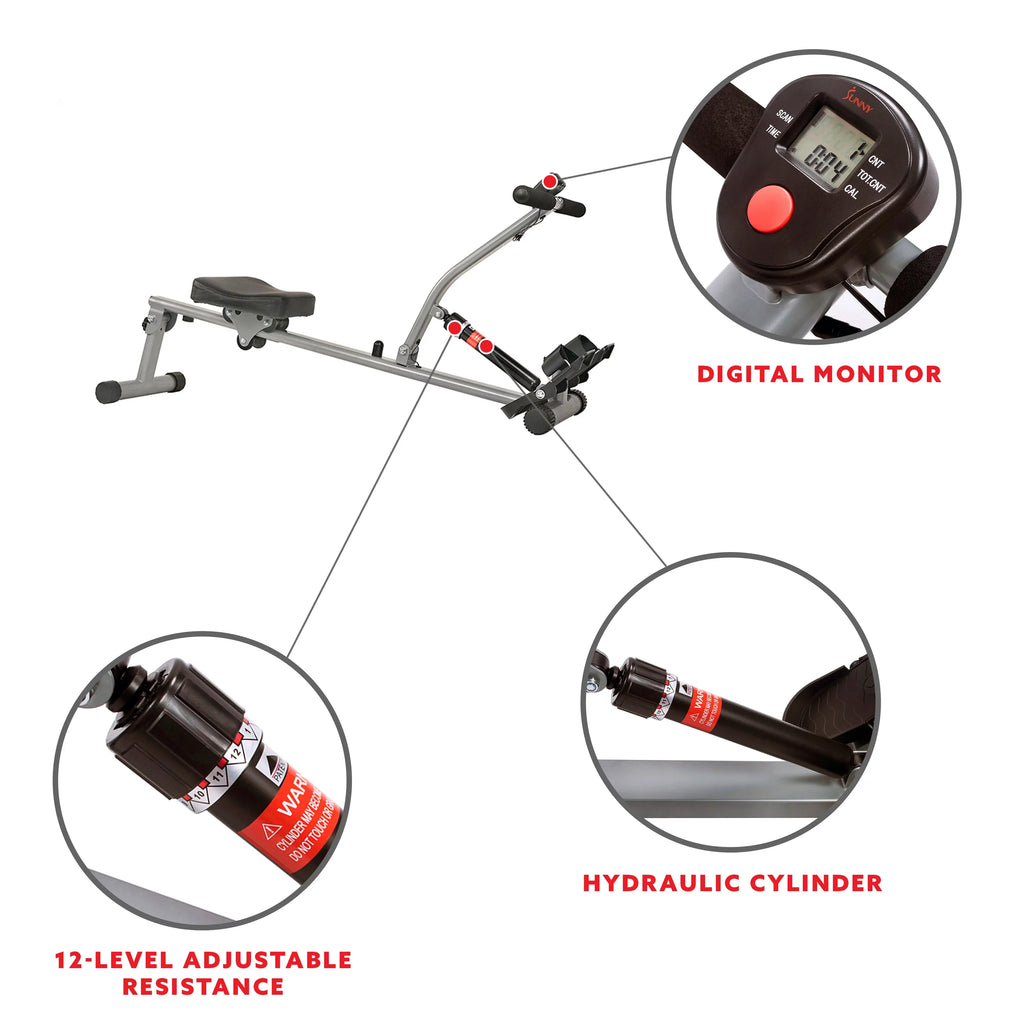 Sunny Health & Fitness Adjustable Resistance Rowing Machine With Digital Monitor - SF-RW1205