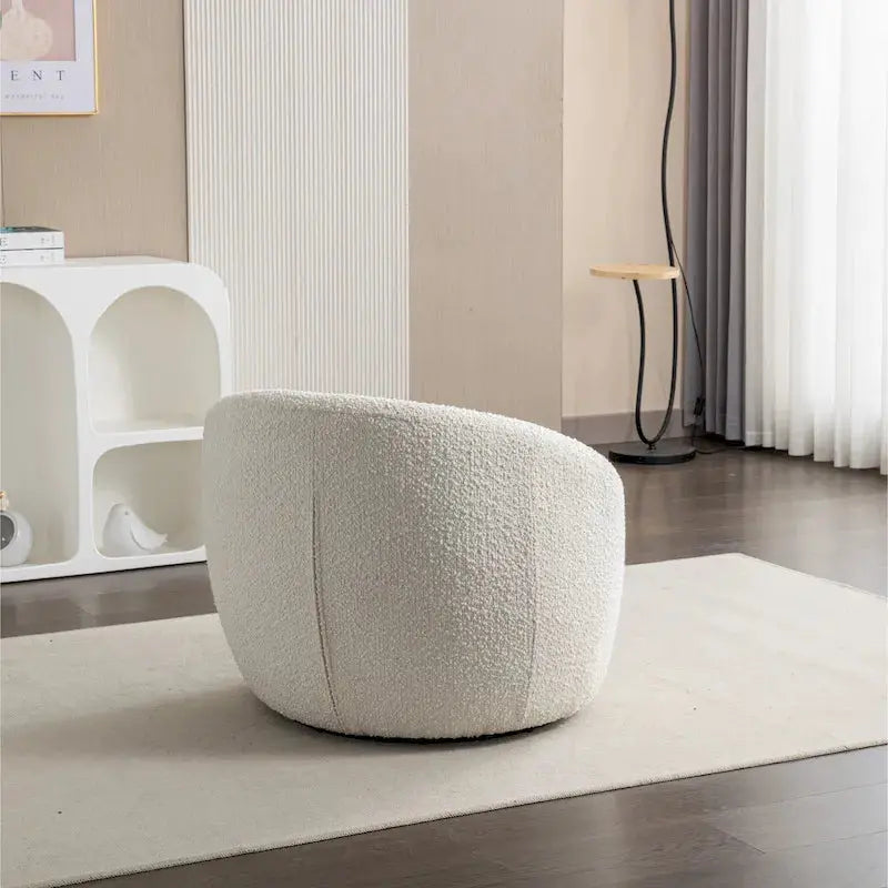 360 Degree Swivel Barrel Accent Chair, Textured Boucle Fabric, 29.5in W x 31in D x 25.5in H