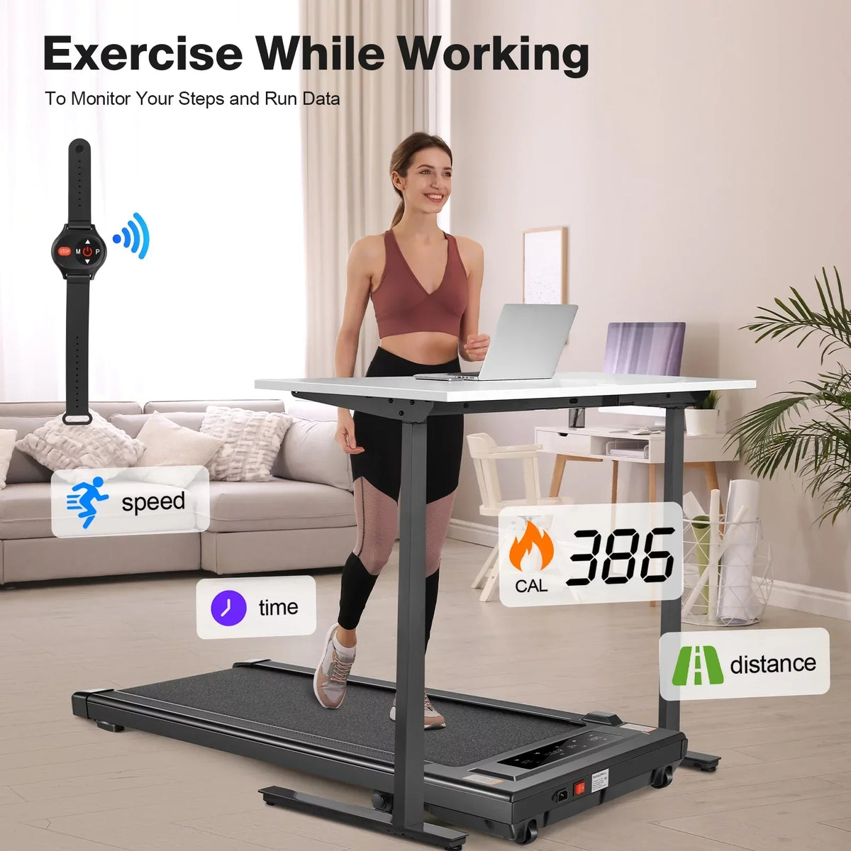 Tikmboex 2.5HP 2 In 1 Under Desk Treadmill With LED Touch Screen Remote Control - Black