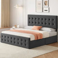 King Platform Bed Frame With Four Under-Bed Storage Drawers And Upholstered Headboard
