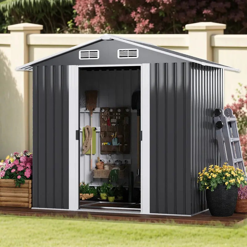Garden Storage Shed 131x195x186cm Galvanized Steel Black