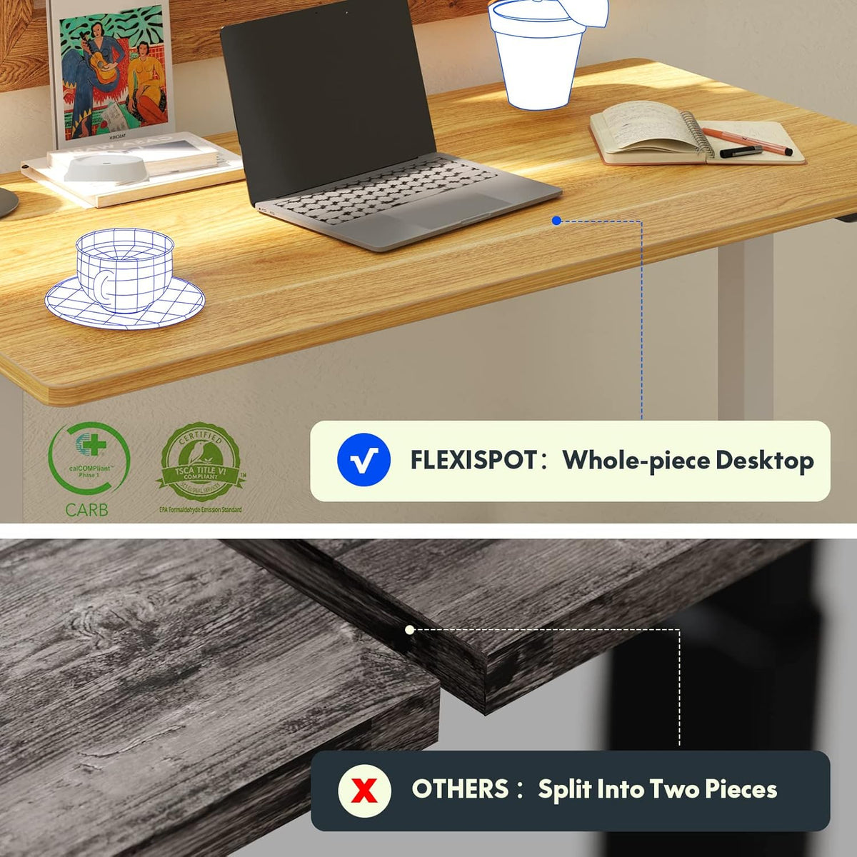 FLEXISPOT Electric Standing Desk With Whole-Piece Desktop - EN1