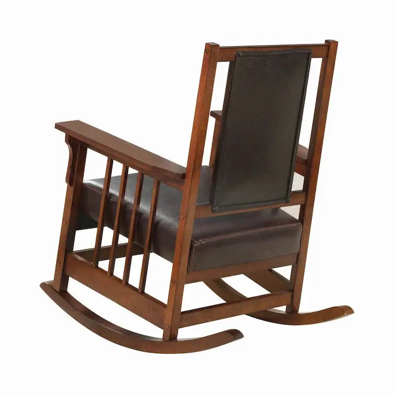 Mission-Style Leather Rocking Chair - Tobacco And Dark Brown Upholstered Seat And Backrest
