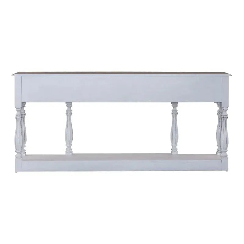 Magnolia Manor Hall Console Table, 72 in, Antique White And Weathered Bark Finish