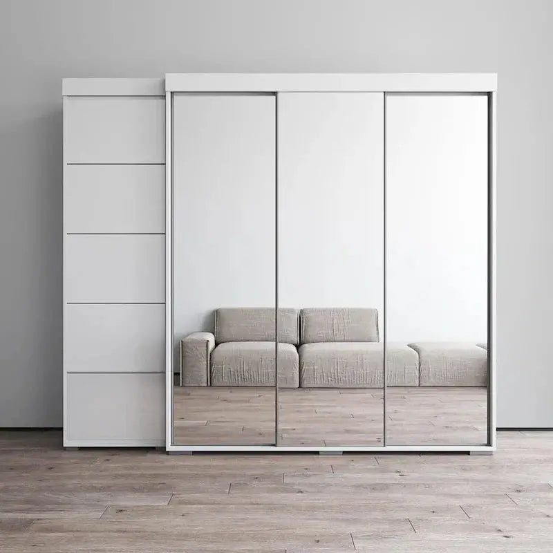Tri-Fold Full-Mirror Wardrobe Storage Cabinet, 81.1in x 94.1in x 26in