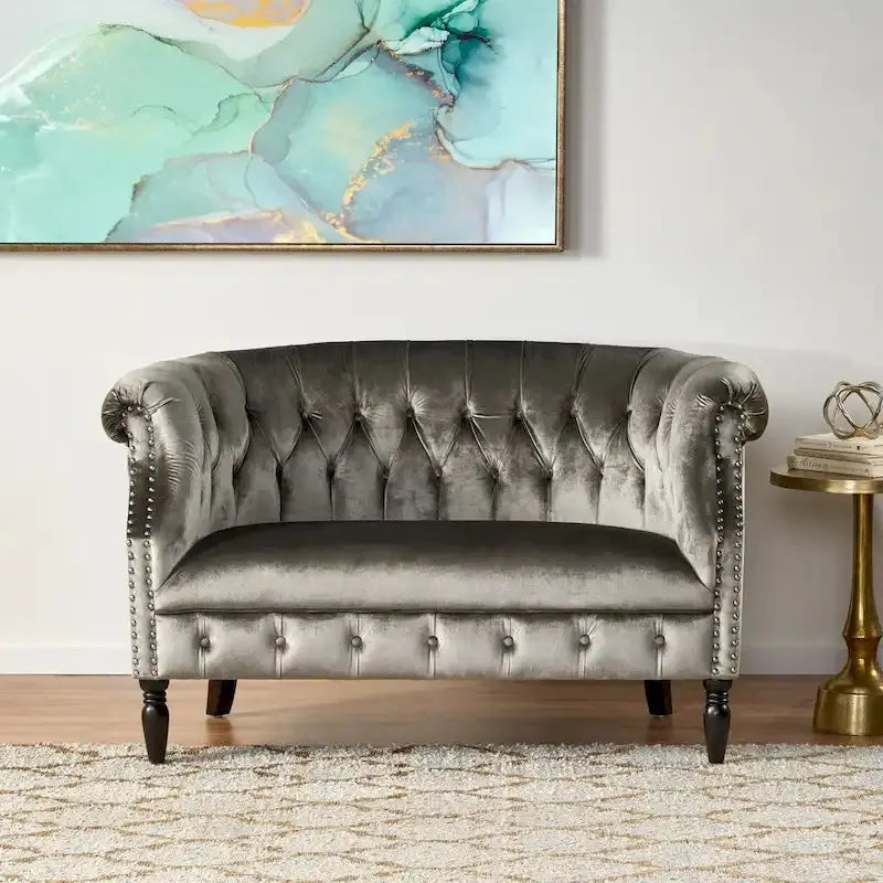 Christopher Knight Home Milani Velvet Tufted Scroll Arm Loveseat - 30.75 x 51.5 x 30.5 Inches