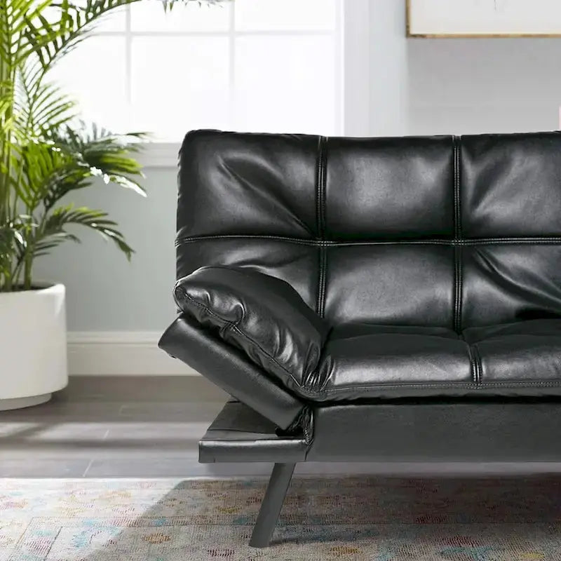 Faux Leather Convertible Futon Sofa Bed - Black Or Camel-Brown