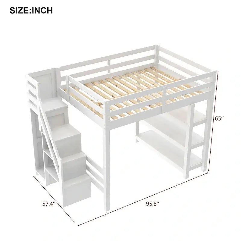 Full/Twin Loft Bed With Integrated Staircase Storage, Wardrobe And LED Lighting