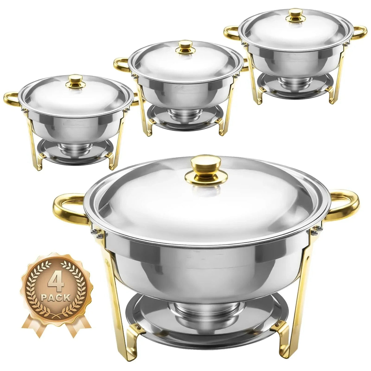 Chafing Dishes For Buffet 4 Pack, 6QT Round Stainless Steel - Gold And Silver