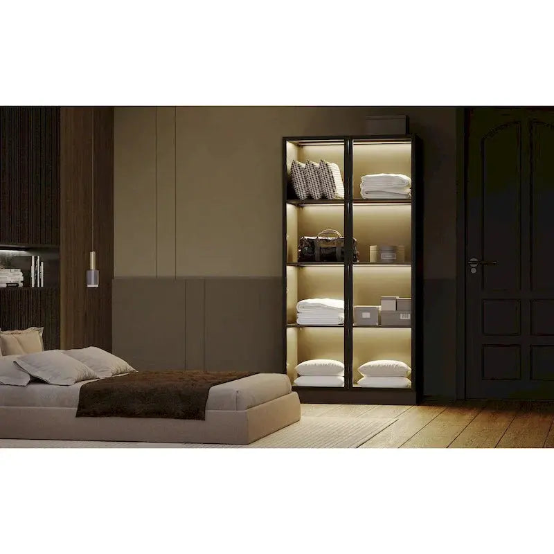 Glass-Front Display Cabinet With Tempered Glass Doors And 4-Tier Adjustable Shelving