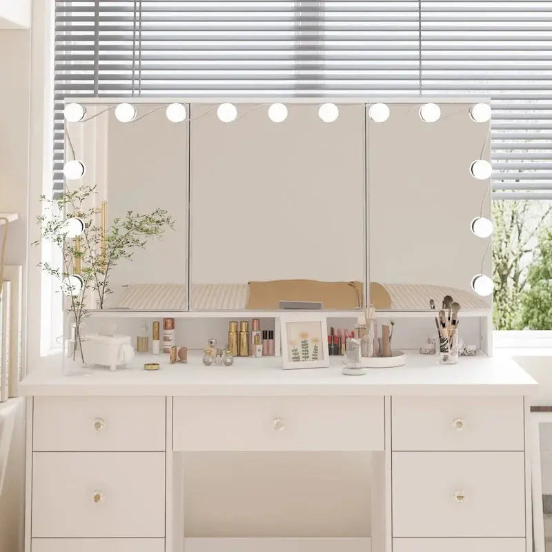 9-Drawer Makeup Vanity Station With LED Mirror - White Or Black
