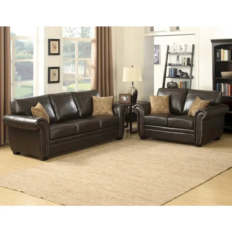 Louis-Style Sofa And Loveseat Set - Dark Brown