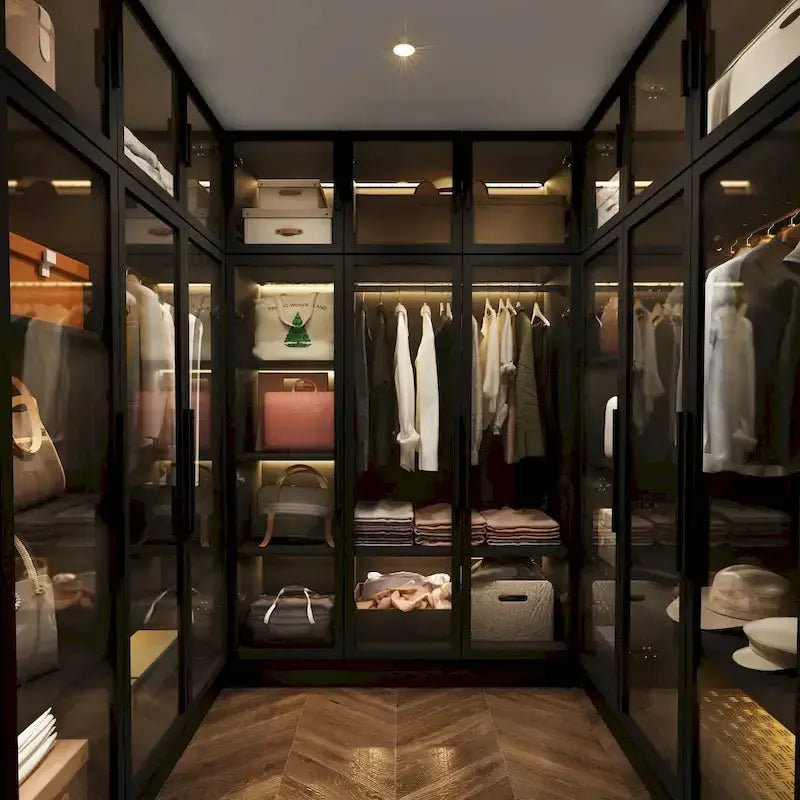 LED-Lit Glass Armoire 47.2in Wide Wardrobe With Full-Glass Doors