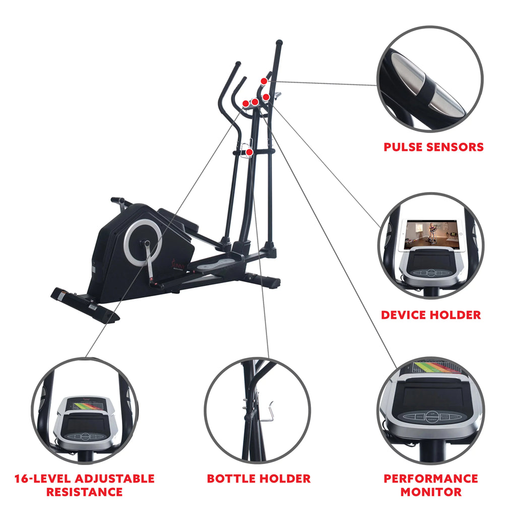 Sunny Health & Fitness Cardio Elliptical Cross Trainer With 18 Inches Stride And 16 Resistance Levels - SF-E3890