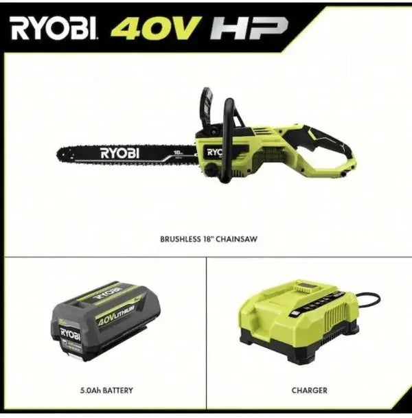 Ryobi 18-Inch 40V Cordless Chainsaw Kit With Battery And Charger - RY40530