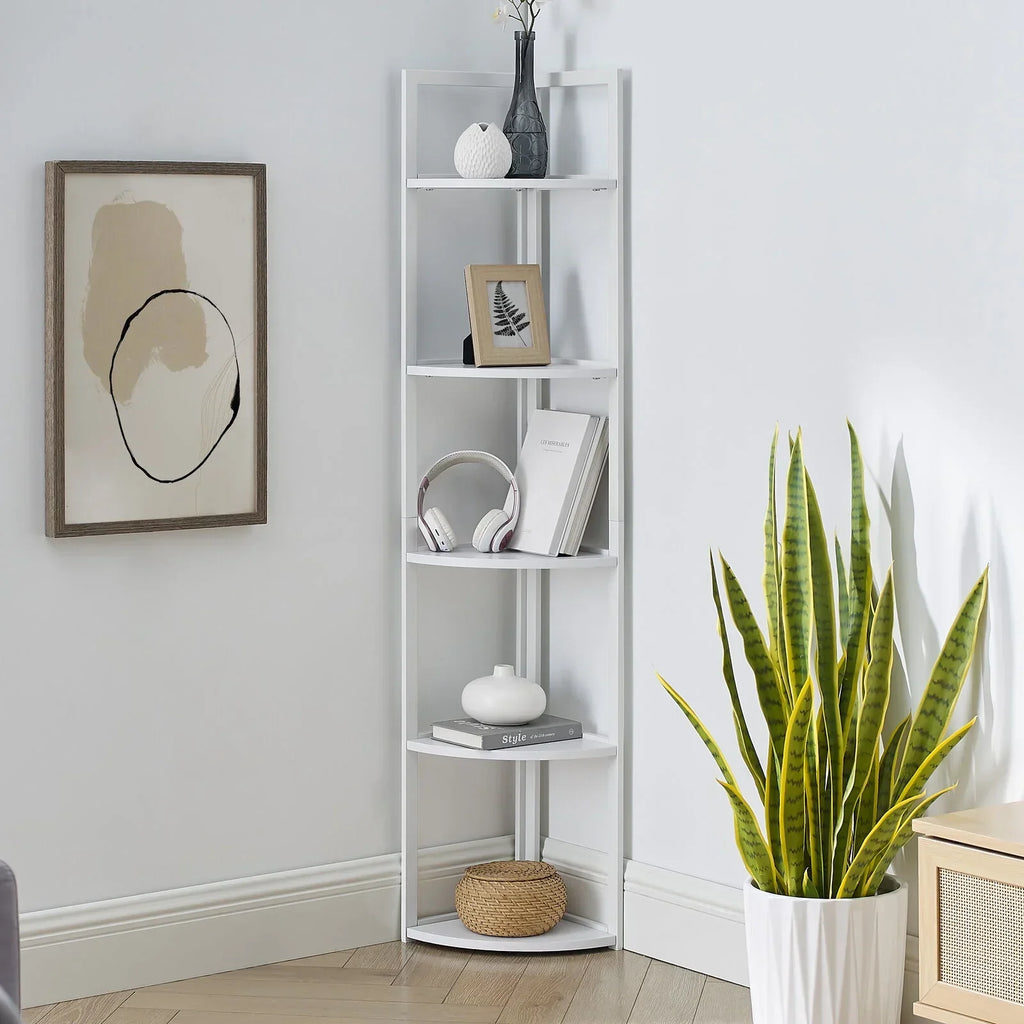 SWAREY 5 Tier Corner Bookcase Plant Stand Storage Shelf White