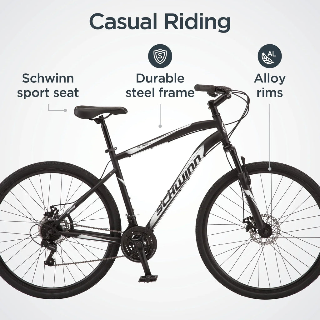Schwinn Glenwood Men's Hybrid Bike, 700c, 21 Speeds, Black