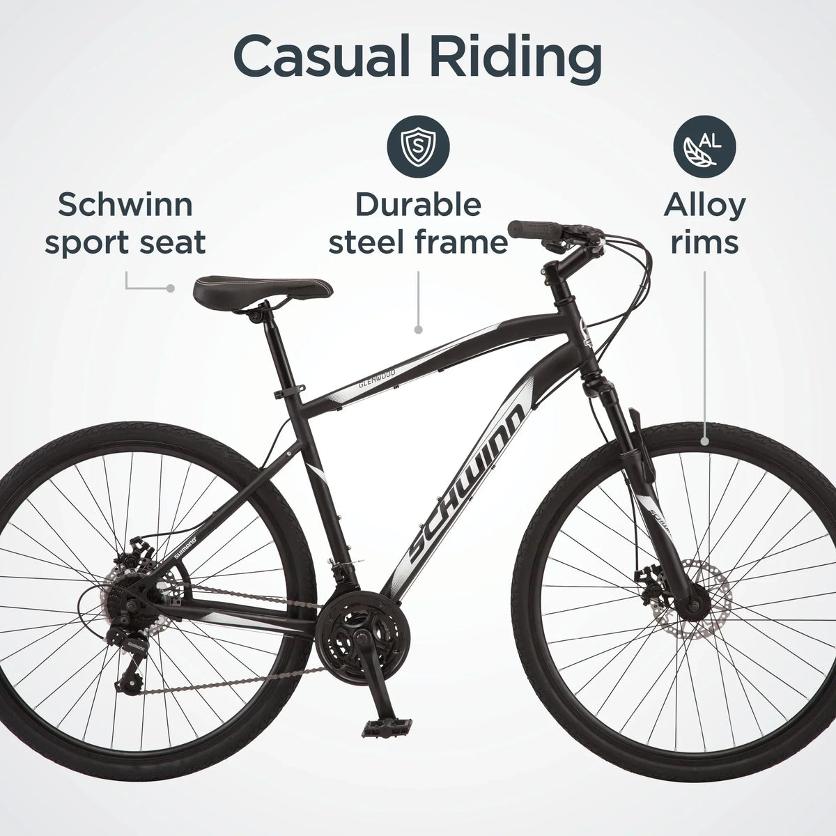 Schwinn Glenwood Men's Hybrid Bike, 700c, 21 Speeds, Black