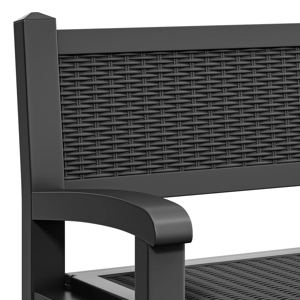 ModFusion 70-Gallon Outdoor Resin Storage Bench With Rattan Backrest, Black - C