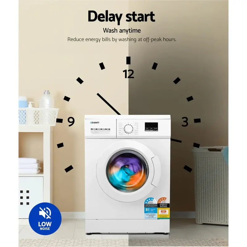 Devanti Front-Load Washing Machine, 8kg, 15 Programs, White