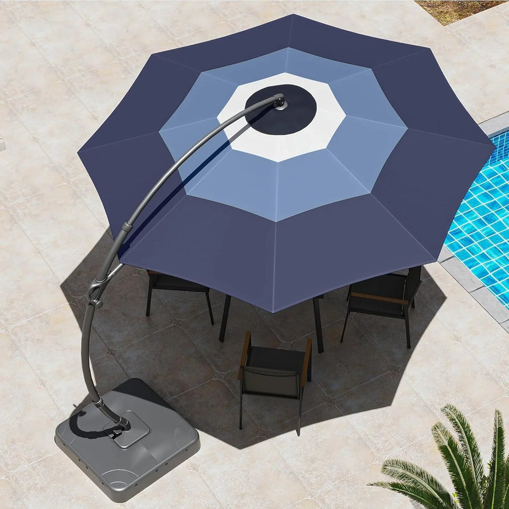 LAUSAINT HOME 11 FT Beige Curvy Cantilever Patio Umbrella With Base