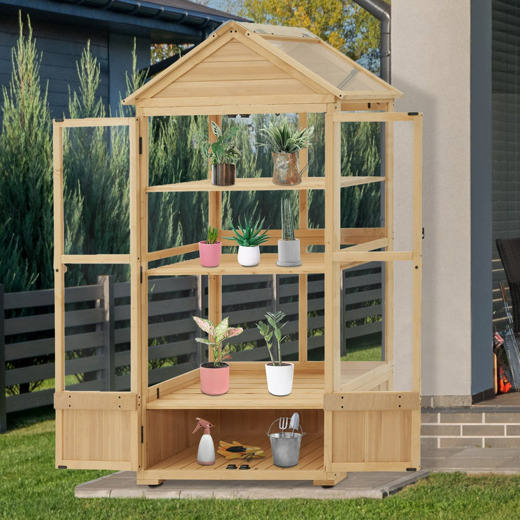 MCombo Cold Frame Greenhouse Cabinet, 3 Tier, 35.4" x 21.3" x 70.1", Fir Wood - 0847