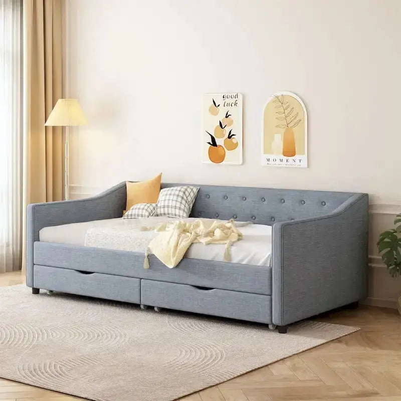 Upholstered Twin Daybed With Tufted Design, Drawer Storage, 81.10 x 42.00 x 28.50 in