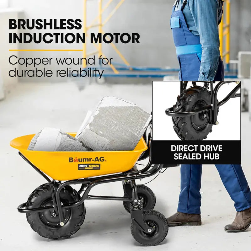 BAUMR-AG Motorized Wheelbarrow, 40V 100L 3-Wheel 260kg Load Capacity - BPR-900E