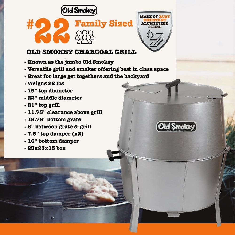 Old Smokey 22 Inch Portable Charcoal Grill - #22