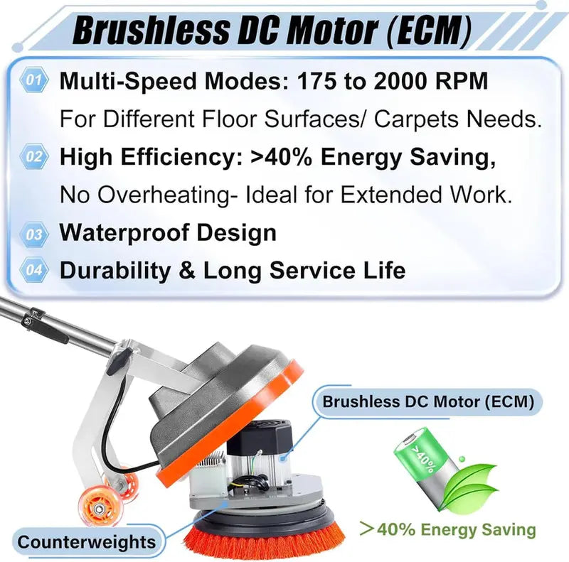 Commercial Grade Orbital Floor Scrubber And Polisher, 1.5 HP, Orange - Floor Scrubber-B