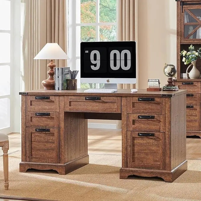 Farmhouse Executive Computer Desk 60-Inch Solid Wood