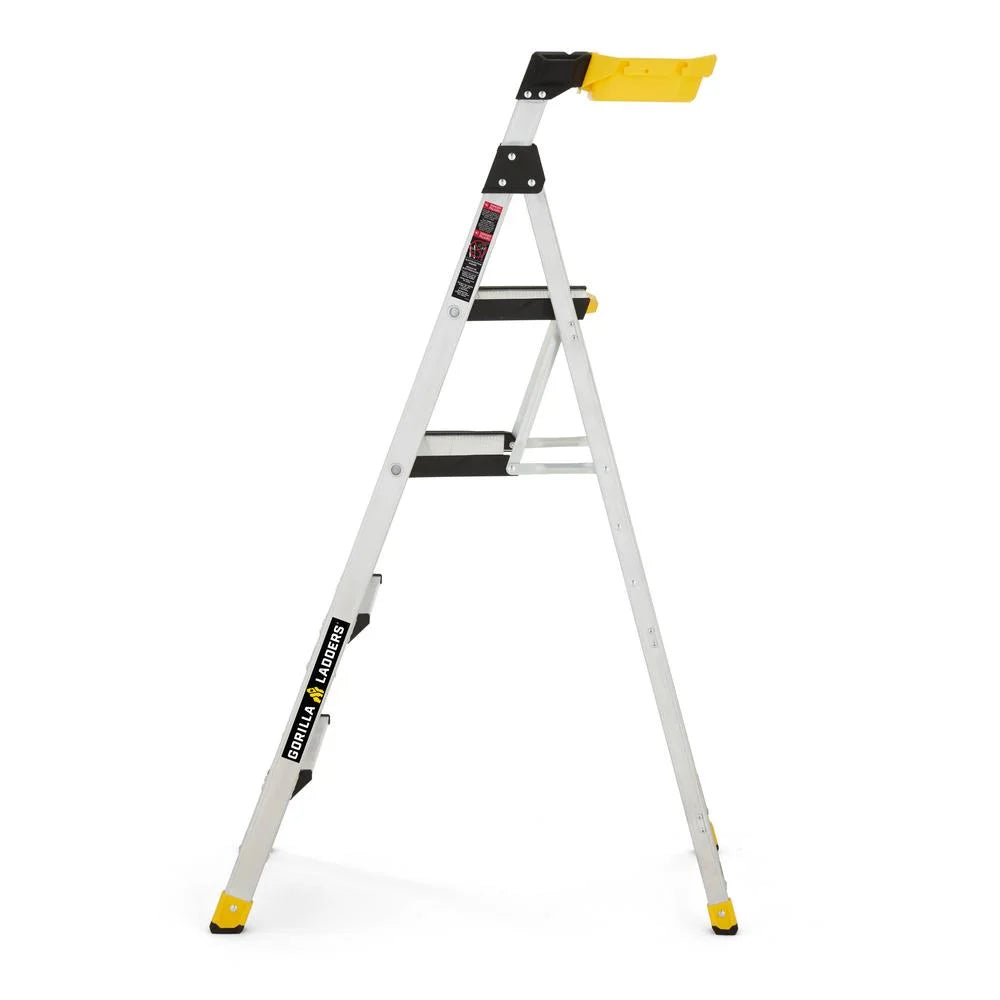 Gorilla Ladders Aluminum Dual Platform Ladder With Project Bucket, 5.5 Ft, 300 Lb Capacity
