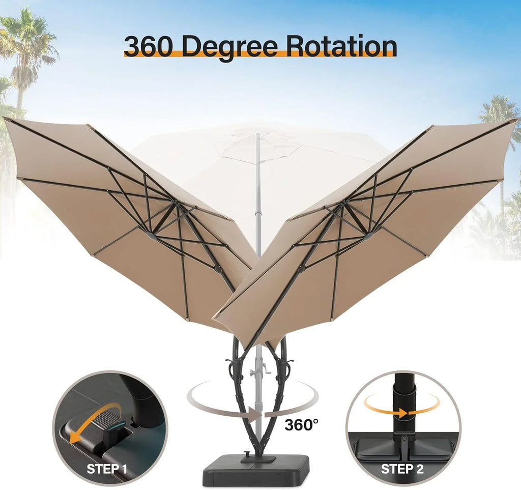 LAUSAINT HOME 11 FT Beige Curvy Cantilever Patio Umbrella With Base