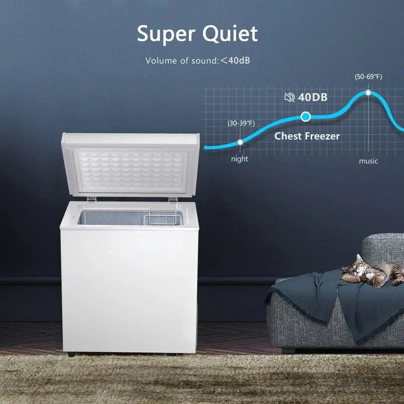 Compact Freestanding Chest Freezer, 1.8 Cu. Ft., Bottom Drain, 7-Tier Thermostat Control