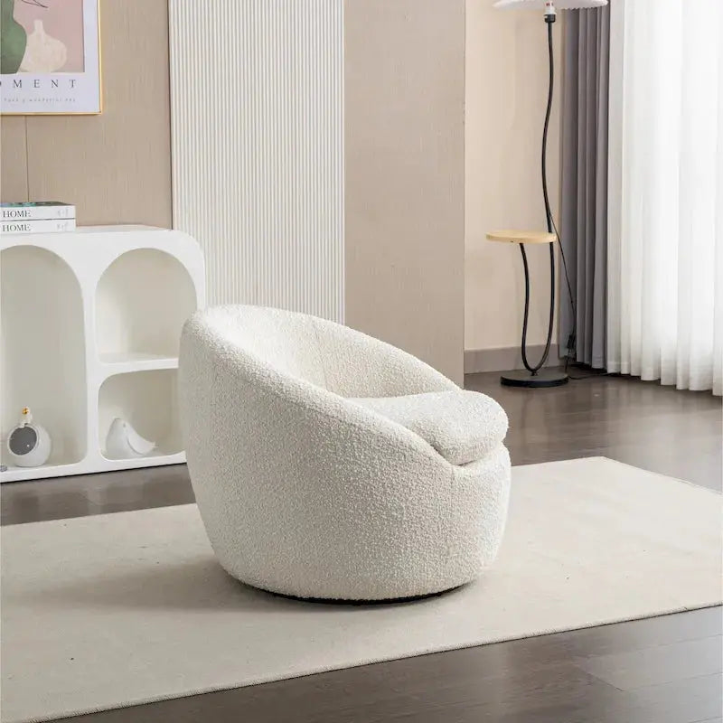 360 Degree Swivel Barrel Accent Chair, Textured Boucle Fabric, 29.5in W x 31in D x 25.5in H