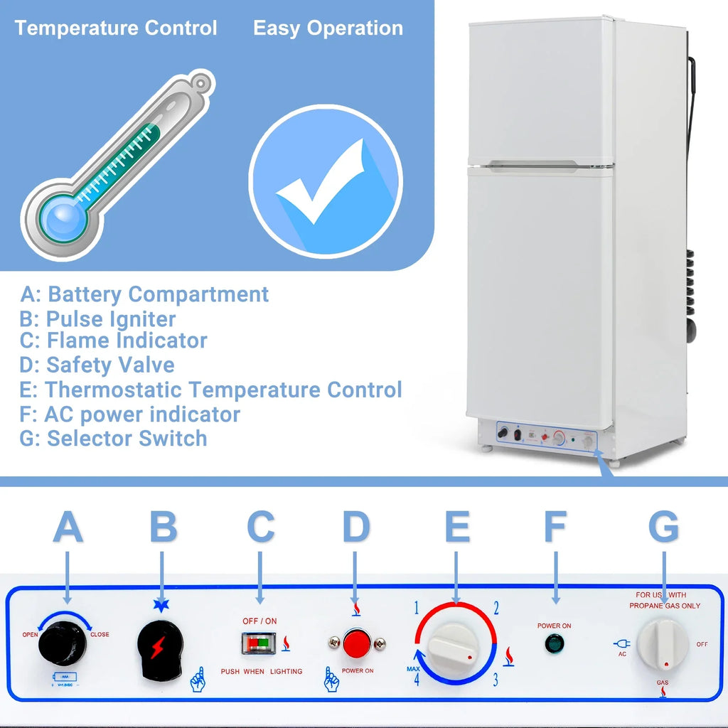 Smad Propane Refrigerator With Freezer, 9.4 Cu Ft, 64 in H, AC 110V - XCD275