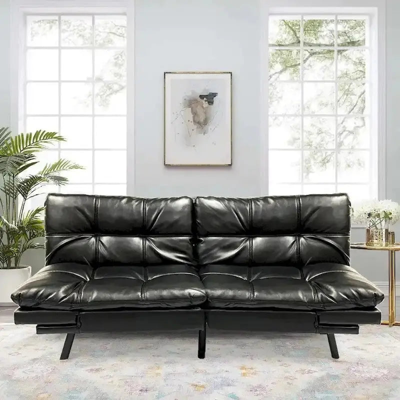 Faux Leather Convertible Futon Sofa Bed - Black Or Camel-Brown
