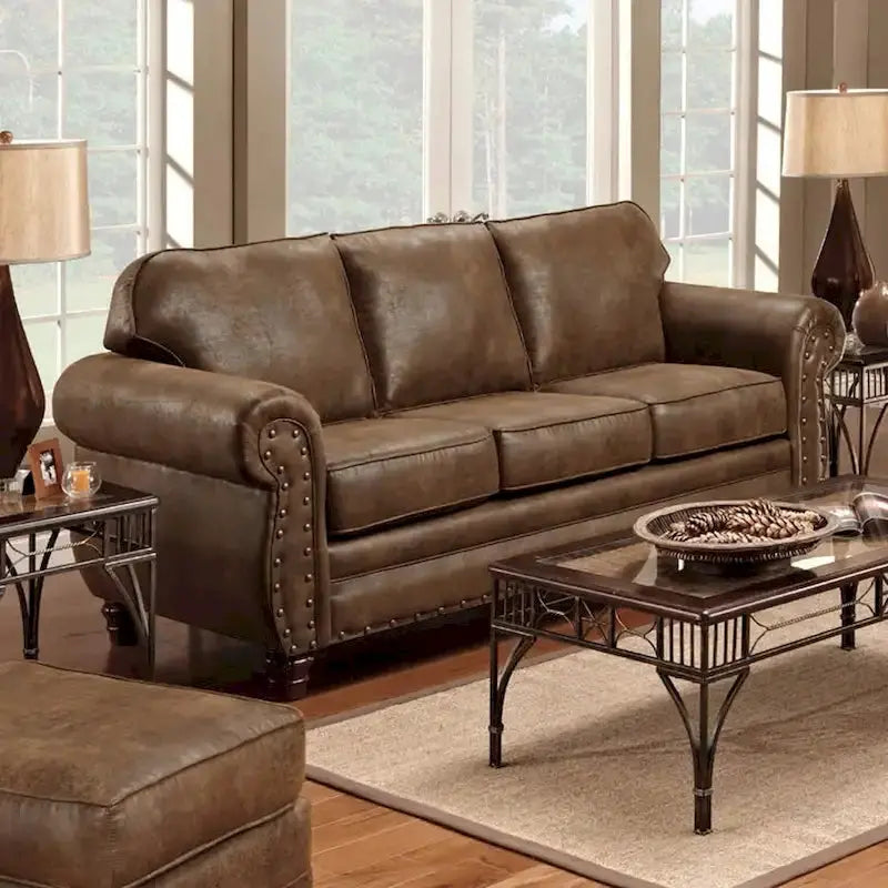 Sedona Upholstered Sofa With Faux Leather Microfiber, 37 H X 88 W X 36 D - Sedona