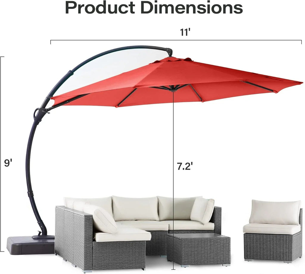 LAUSAINT HOME 11 FT Beige Curvy Cantilever Patio Umbrella With Base