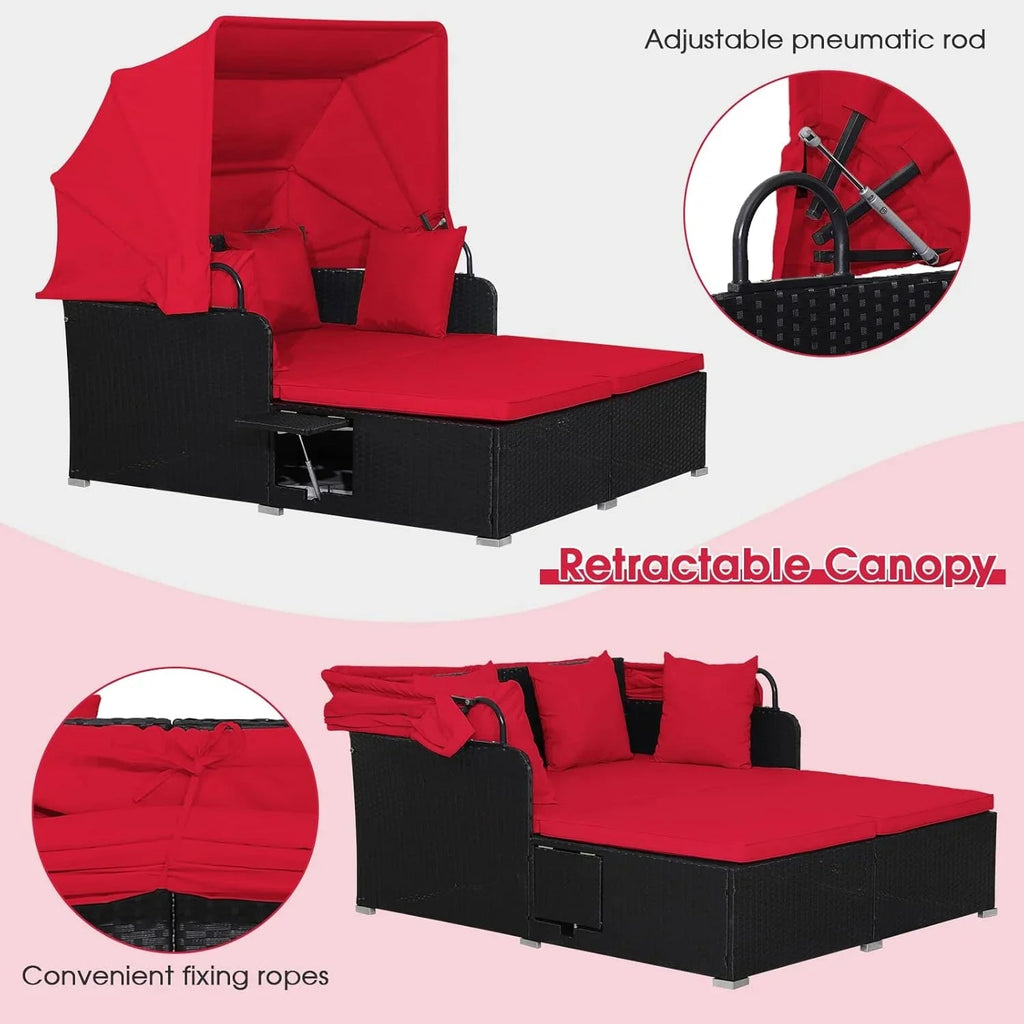 RELAX4LIFE Patio Daybed With Canopy, Cushions, 4 Pillows And 2 Side Trays, Turquoise - B0BYSN7GC7