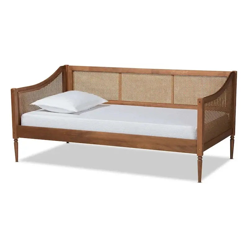 Ogden Twin Daybed With Synthetic Rattan, Walnut Brown