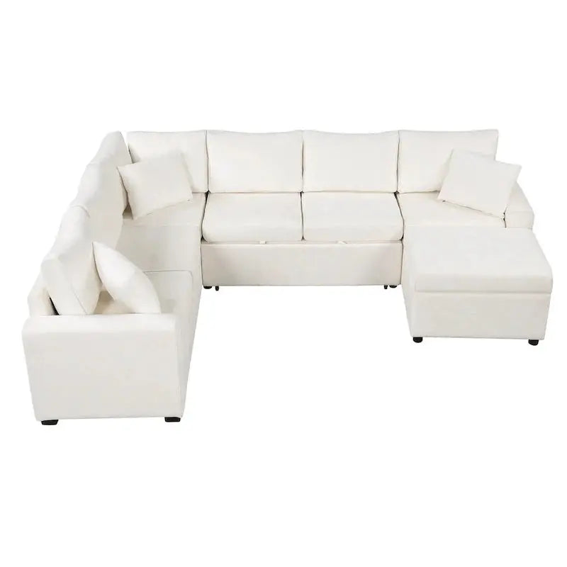 Modular Sectional Sofa Bed With Pull-Out Sleeper, Storage Ottoman, 112.2D x 86.2W x 35.8H