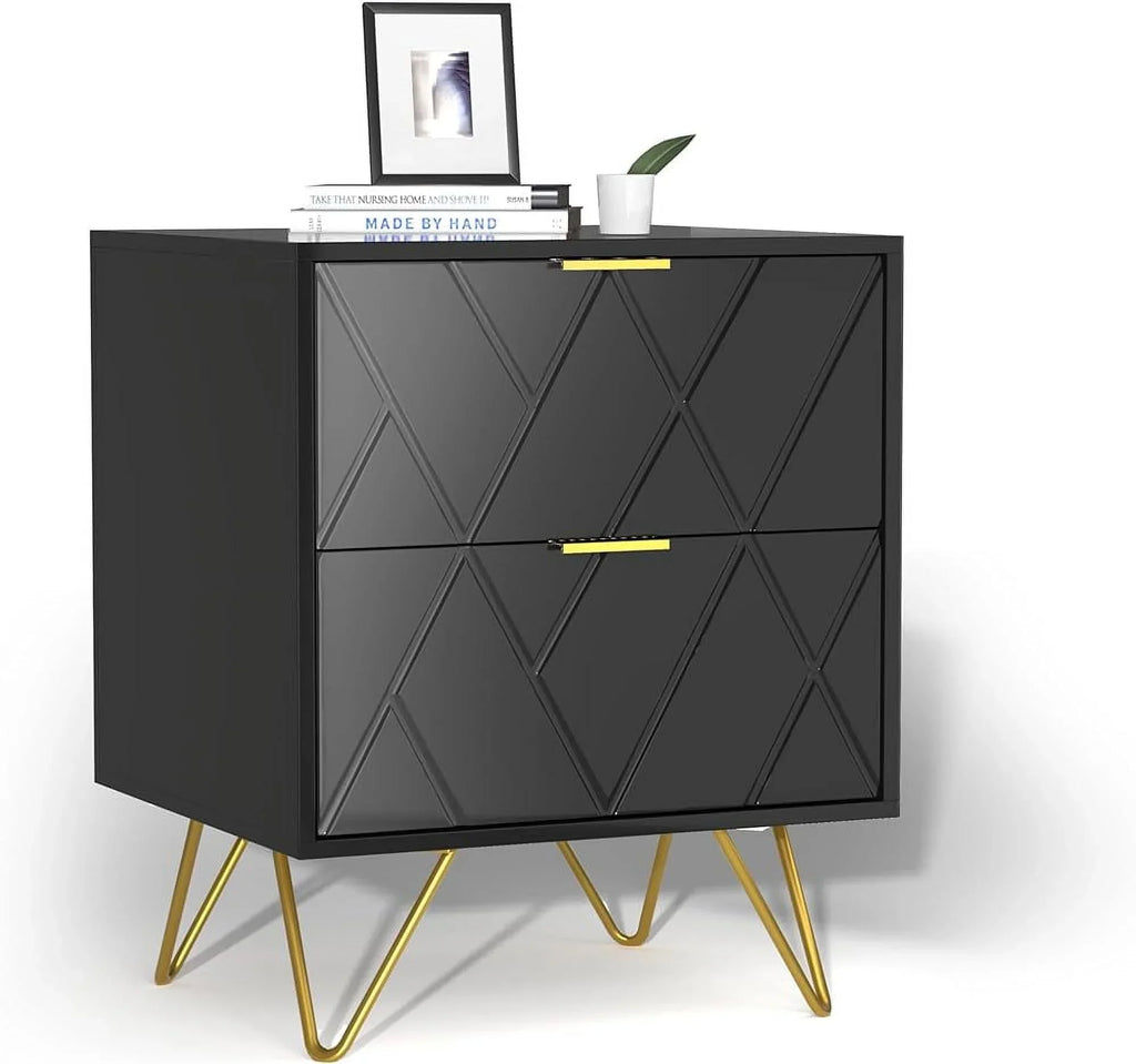 RSJIWOGZ Black Nightstand With 2 Drawers 17.7 in W