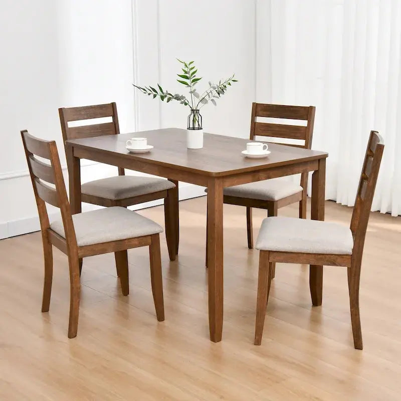 Solid Wood 5-Piece Dining Set With 47-Inch Table And Four Slat-Back Chairs